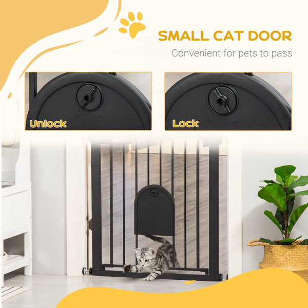 Extra-wide safety gate with small door, black