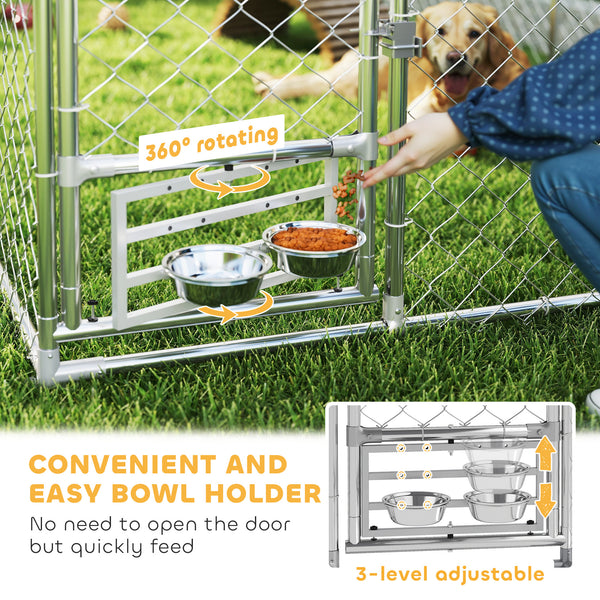 Outdoor enclosure with adjustable and rotating bowls