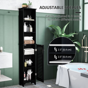 Bathroom Storage Cabinet, Freestanding Laundry Tower with 3-Tier Open Adjustable Shelf, Black