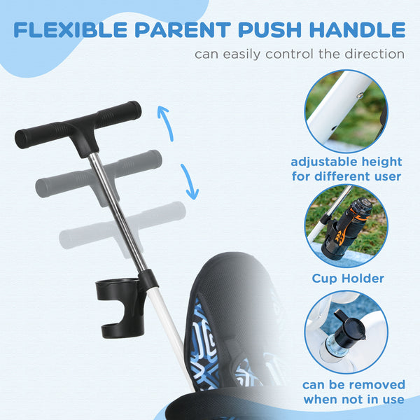 6 in 1 Kids Tricycle with Removable Handlebar and Canopy, Blue