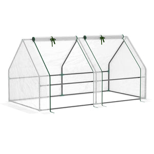Portable mini tunnel greenhouse with large zippered doors