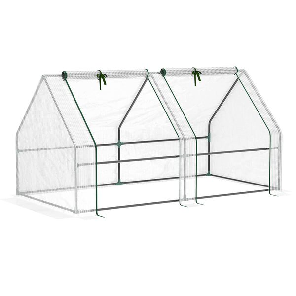 Portable mini tunnel greenhouse with large zippered doors