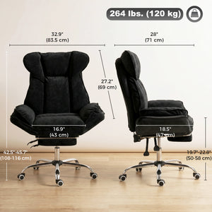 Reclining office chair with footrest, black