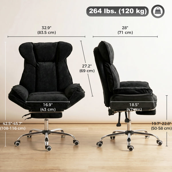 Reclining office chair with footrest, black