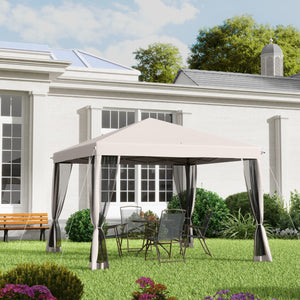 10' x 10' Folding Gazebo with Removable Side Netting and Carry Bag, Beige