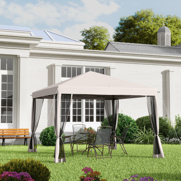 10' x 10' Folding Gazebo with Removable Side Netting and Carry Bag, Beige