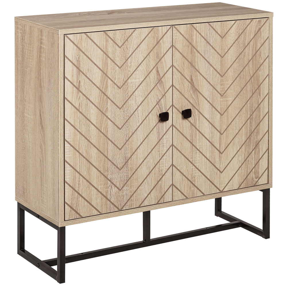 Modern sideboard with 2 herringbone doors and adjustable shelf, oak color
