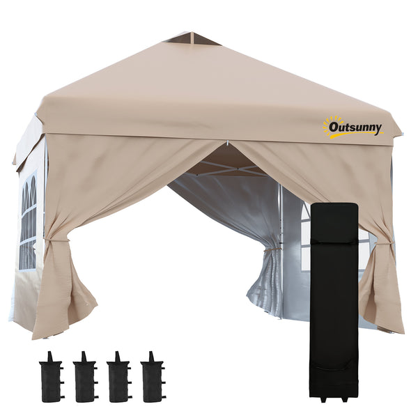 10 x 10 folding tent with wheeled carry bag, beige