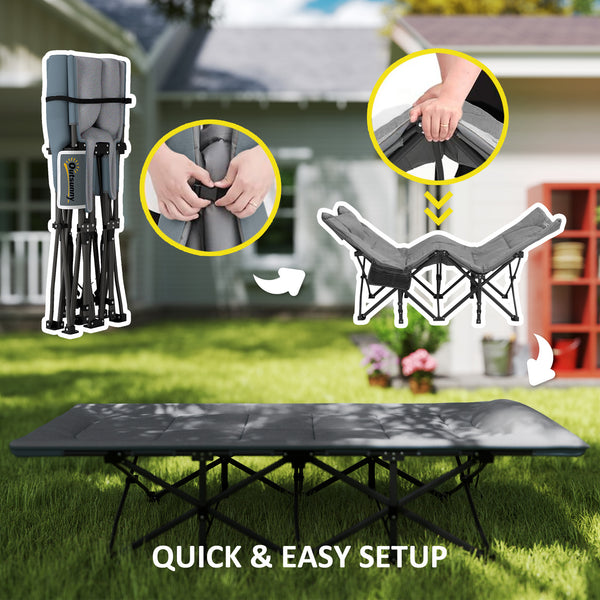 67cm Wide Folding Bed for Adults with Cushion, Storage Pocket, Max Load 150kg, Grey