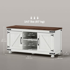 Farmhouse TV stand for TVs up to 50 inches, aged white