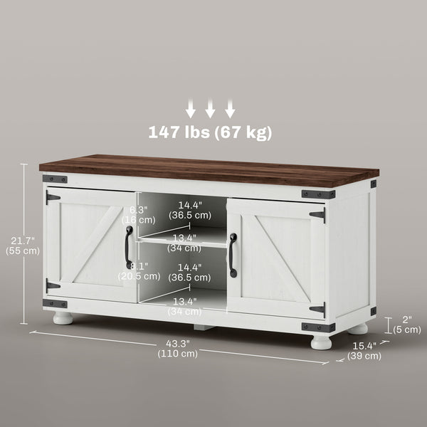 Farmhouse TV stand for TVs up to 50 inches, aged white