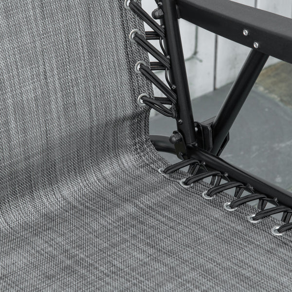 Folding outdoor chair with armrests and elastic backrest, grey