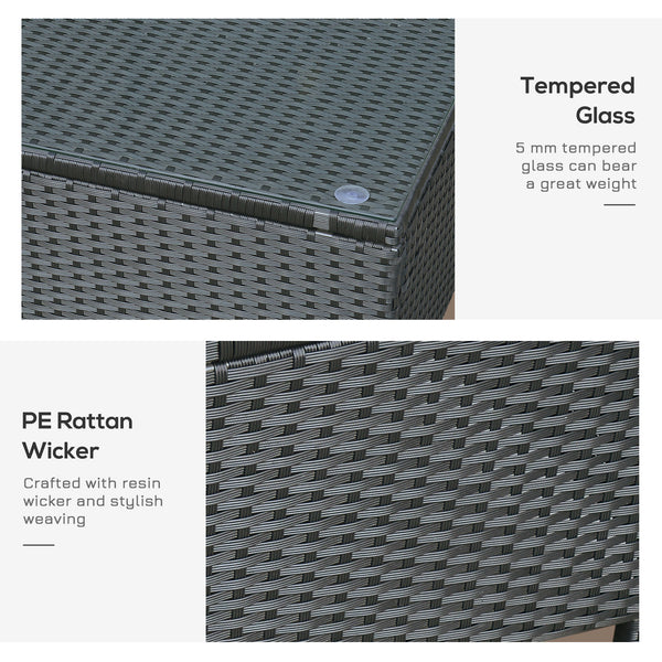 Patio Side Table, Handwoven Wicker Furniture with Tempered Glass Top, Black