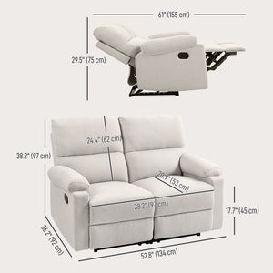 2-seater recliner chair with footrest and split back, cream white