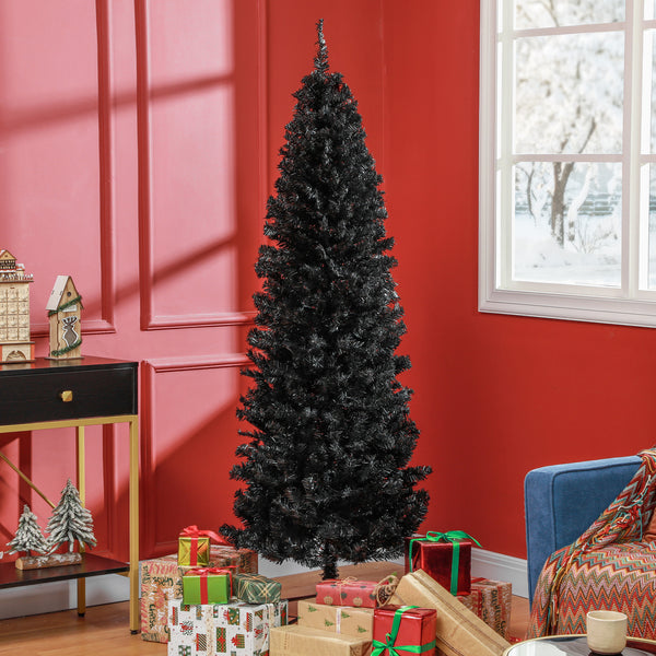 7ft Black Artificial Christmas Tree with Automatic Opening