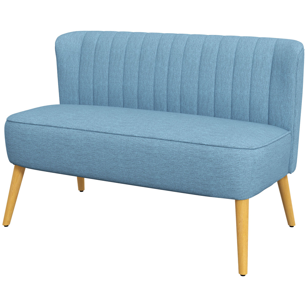 Upholstered two-seater sofa with rubberwood legs, blue