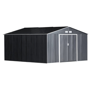Garden shed with 4 ventilation slots and double sliding door, grey