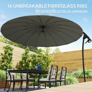 2.7m Cantilever Umbrella with 16 Fiberglass Ribs, Offset Hanging Umbrella, Patio Umbrella with Crank and Cross Base, Grey