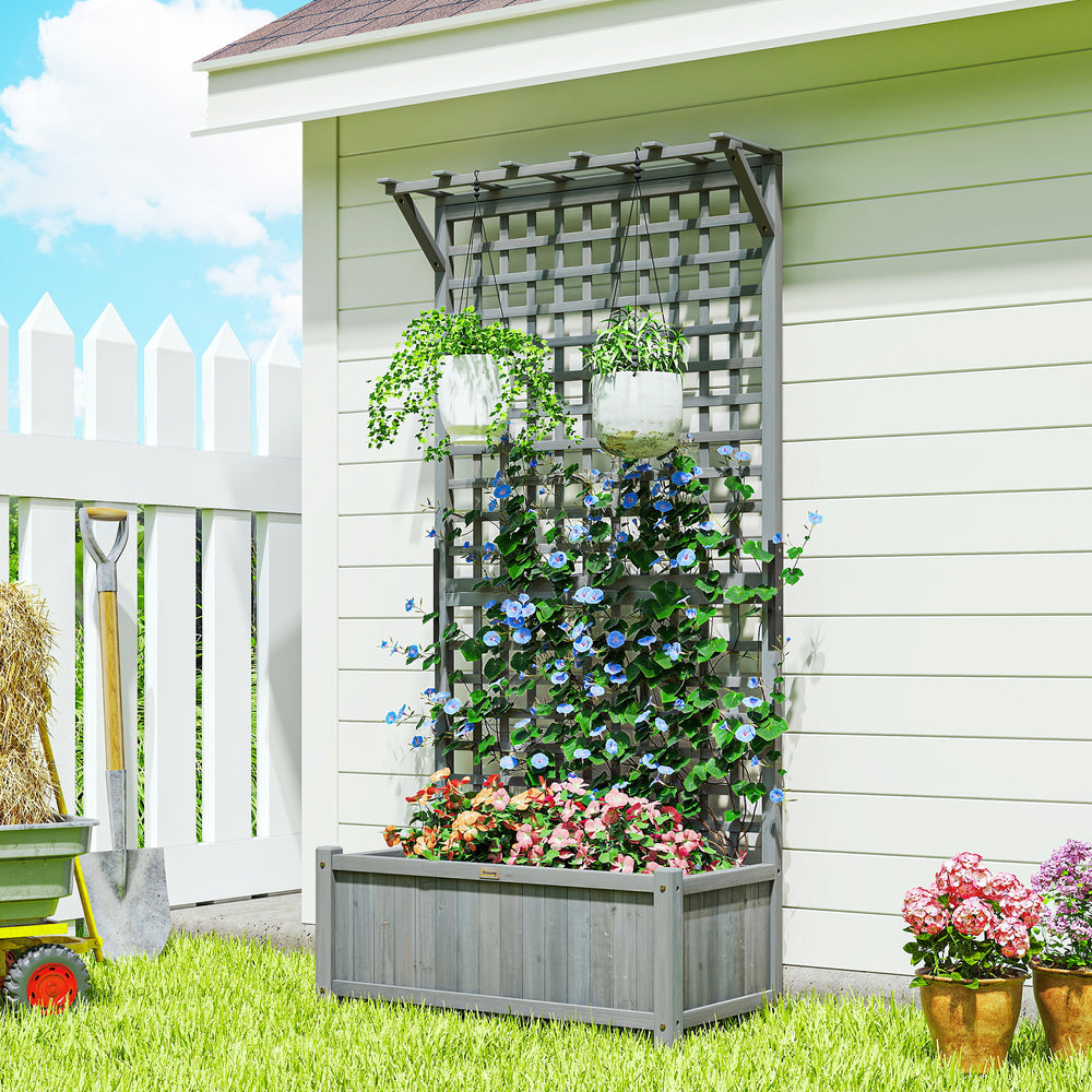 Wooden planter with trellis for climbing plants, dark grey