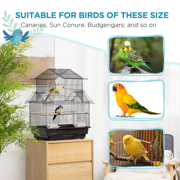 63cm Bird Cage with Perch, Swing, Food Container, Sliding Tray and Handle, for Finches, Canaries and Parakeets