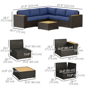 6 Piece Garden Furniture Set with Corner Sofa, Coffee Table, Wood and Plastic, Navy Blue