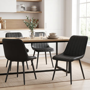 Set of 4 faux leather dining chairs with metal legs, black