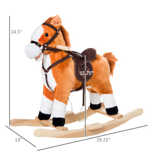 Plush Rocking Horse with Realistic Sound, Red and Brown