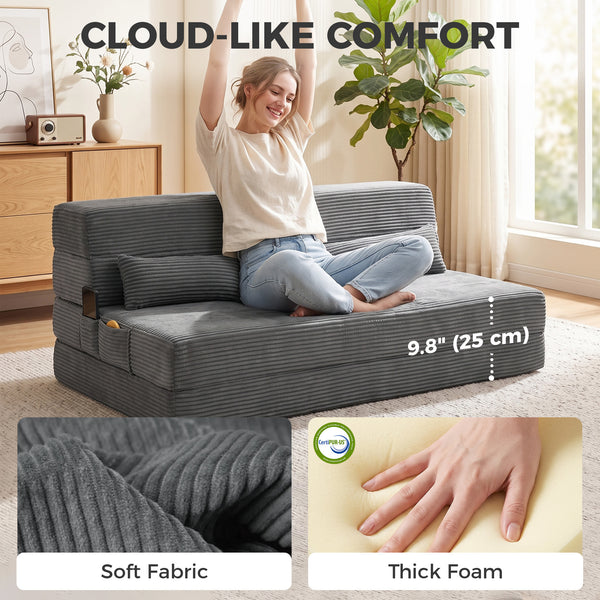53.9" Dark Gray Corduroy Folding Floor Sofa