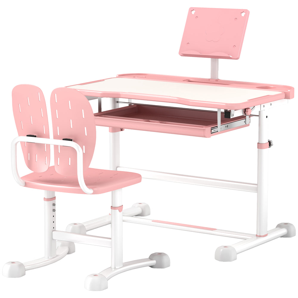 Height Adjustable Desk and Chair Set with Tilting Top, Pink