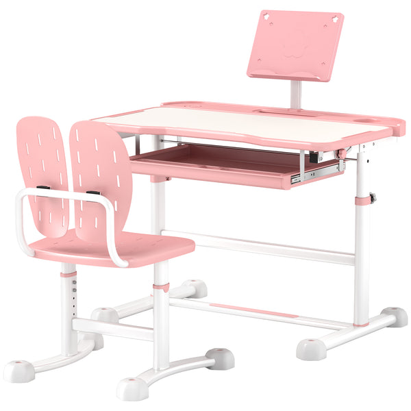Height Adjustable Desk and Chair Set with Tilting Top, Pink