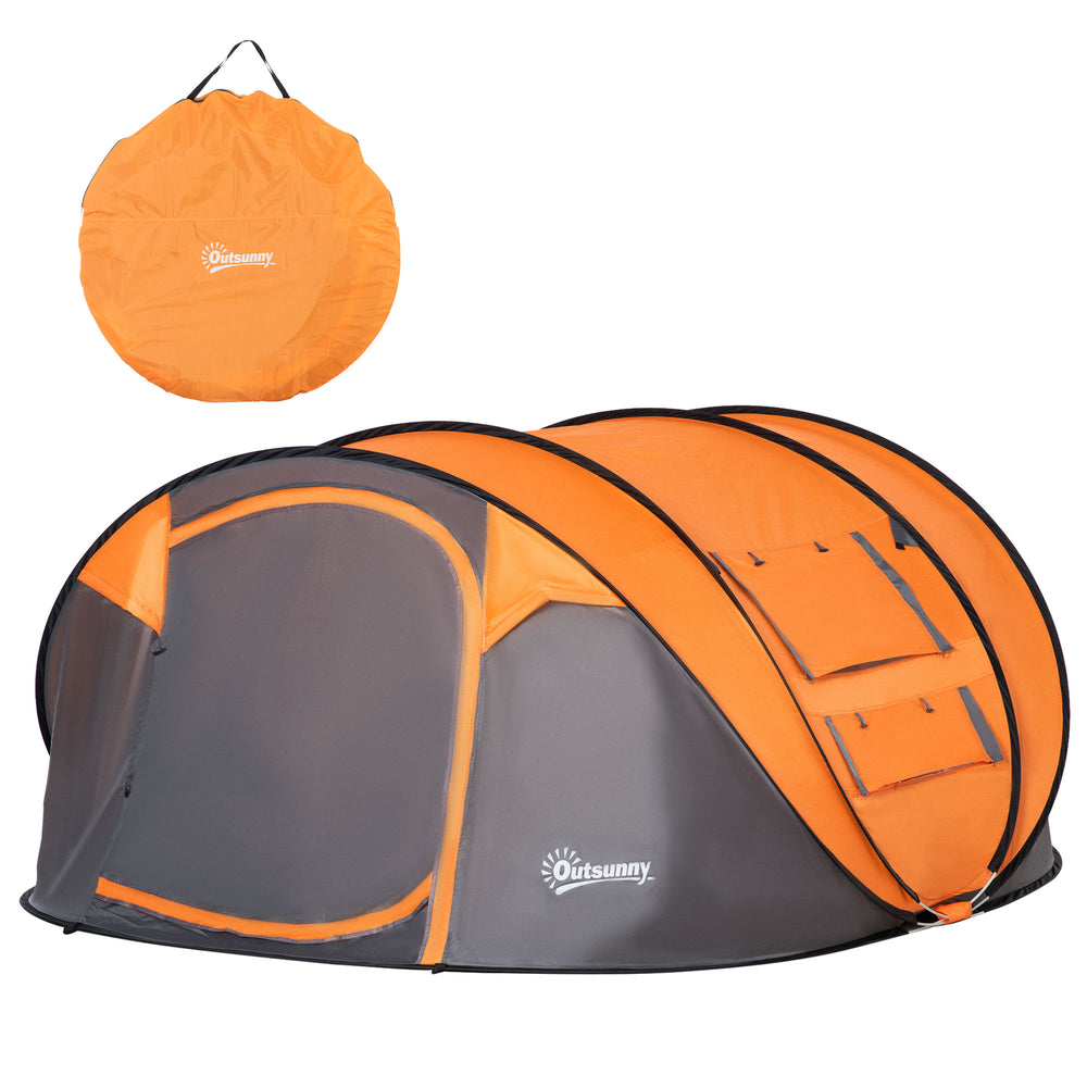 4 Person Camping Tent, Easy to Set Up with Doors, Windows and Carry Bag, Self-Setting, Orange