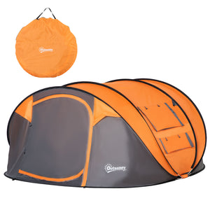 4 Person Camping Tent, Easy to Set Up with Doors, Windows and Carry Bag, Self-Setting, Orange