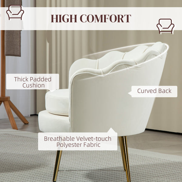 Lotus velvet fabric accent chair with gold metal legs, cream white