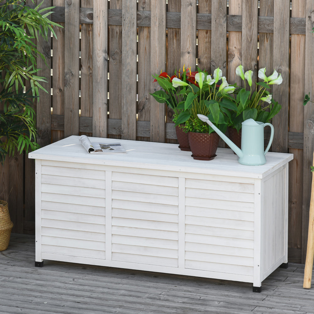 Weatherproof Wooden Deck Storage Box, White