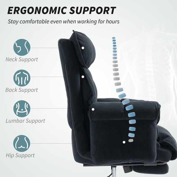 Ergonomic office chair with footrest, adjustable backrest and lumbar support, black
