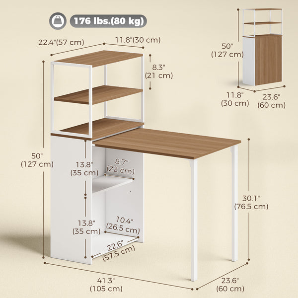 Foldable desk with 4-tier shelf for small spaces
