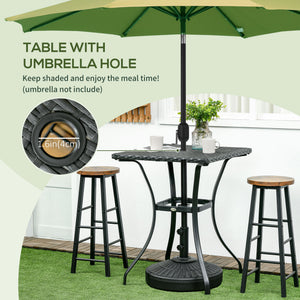 Outdoor coffee table in woven resin with parasol hole, black