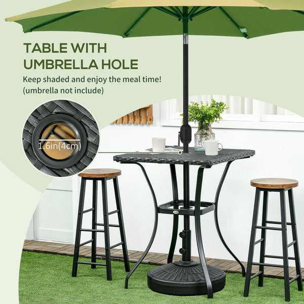 Outdoor coffee table in woven resin with parasol hole, black