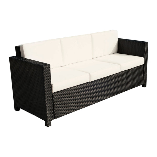 3 Seater Rattan and Wicker Sofa, Outdoor Garden Furniture with Cushion, Cream White