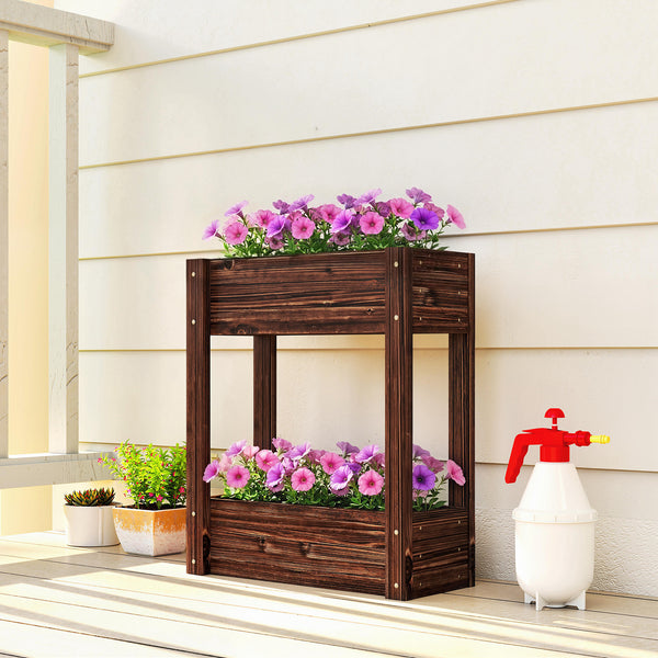 2-Tier Wooden Raised Planter Box with Legs, 60 x 25 x 70 cm, with Drainage Holes and Bed Liner.