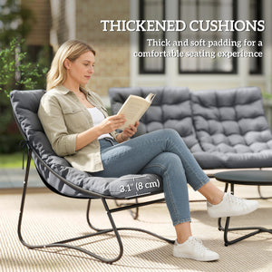 4-Piece Patio Furniture Set, Loveseat, Chairs, Round Metal Table, Cushions, Grey