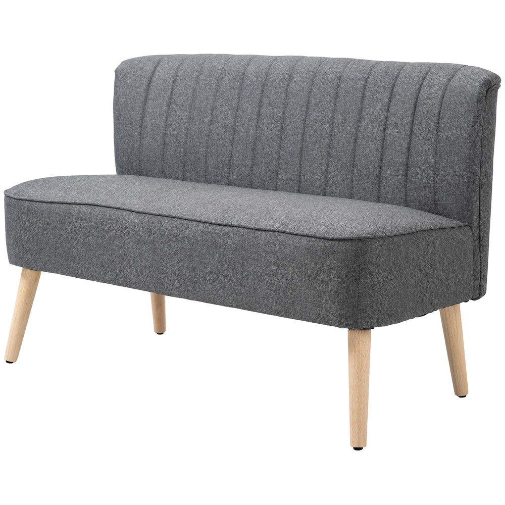 Modern upholstered 2 seater sofa with rubberwood legs, light grey