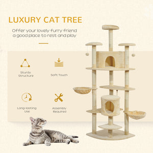 79" Cat Tree with Scratching Post, Activity Center and Toys Beige