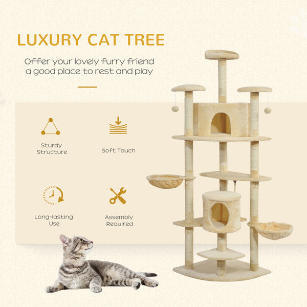 79" Cat Tree with Scratching Post, Activity Center and Toys Beige