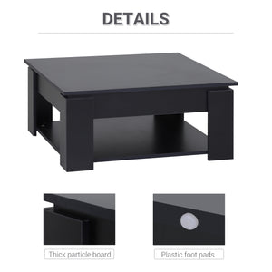 Simple and modern 2-tier coffee table with lower shelf, black