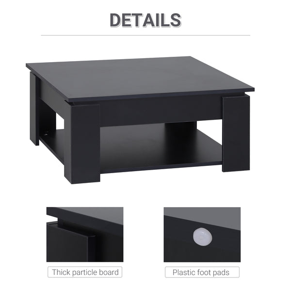 Simple and modern 2-tier coffee table with lower shelf, black