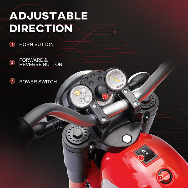 6V 3-wheel electric motorcycle with horn, red