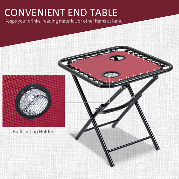 Set of 2 patio chairs with side table, cup holders and cushion, red