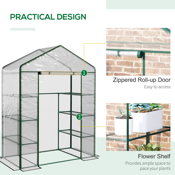 Portable Garden Greenhouse with 4 Shelves and Roll-Up Zippered Door, Transparent