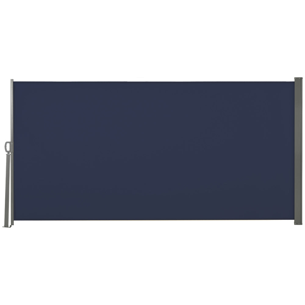 Side-folding and retractable outdoor awning, UV and wind resistant, dark blue